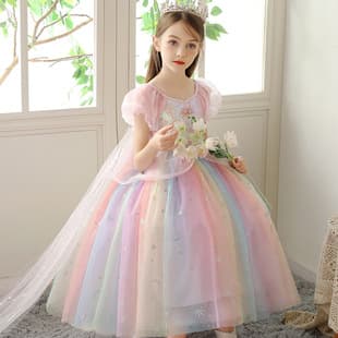 【Premium】My Little Pony Princess Dress Girls Cos Rainbow Short Sleeve Dress Performance Children's Costume