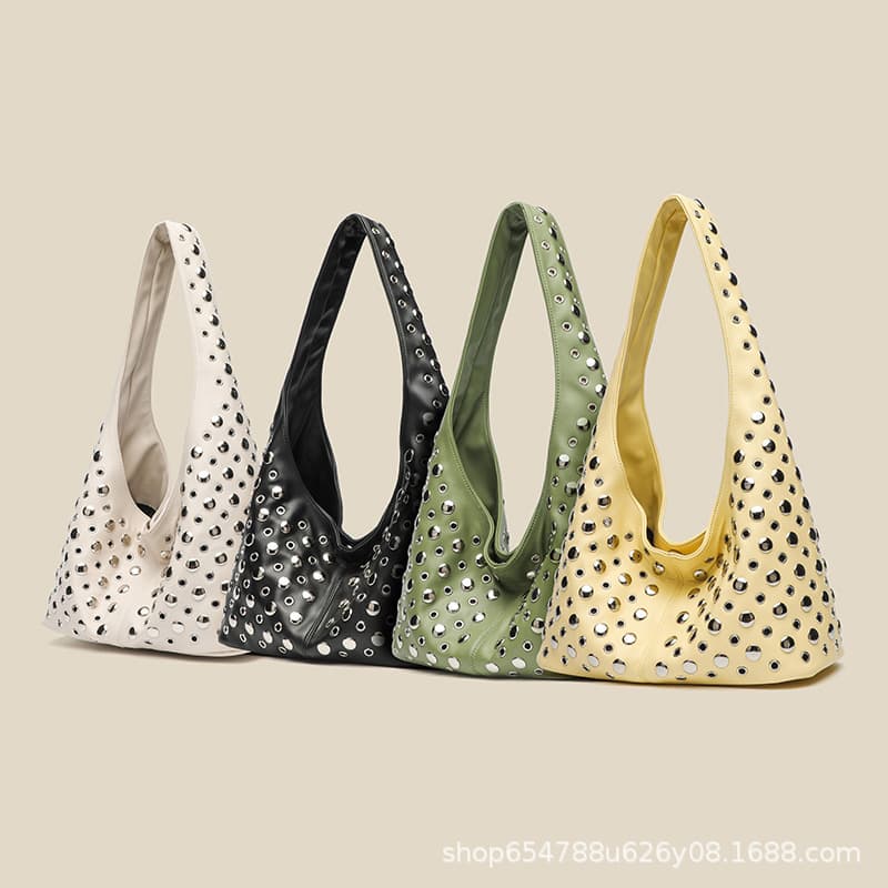 European and American Fashion Women's Bag 2025 New Style Casual Trendy Dot Rivet Underarm Bucket Shoulder Tote Bag