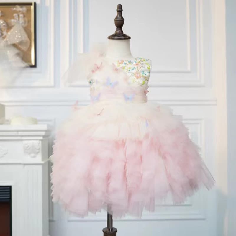 Birthday Party Girl Dress Flower Girl Wedding Little Girl Pink Cake Tutu Skirt Children Princess Dress Factory Direct
