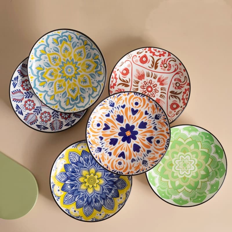 Amazon Ceramic Cat Bowl Bohemian Plate Cat Food Bowl Pet Bowl Silicone Base Non-Slip Cat Bowl
