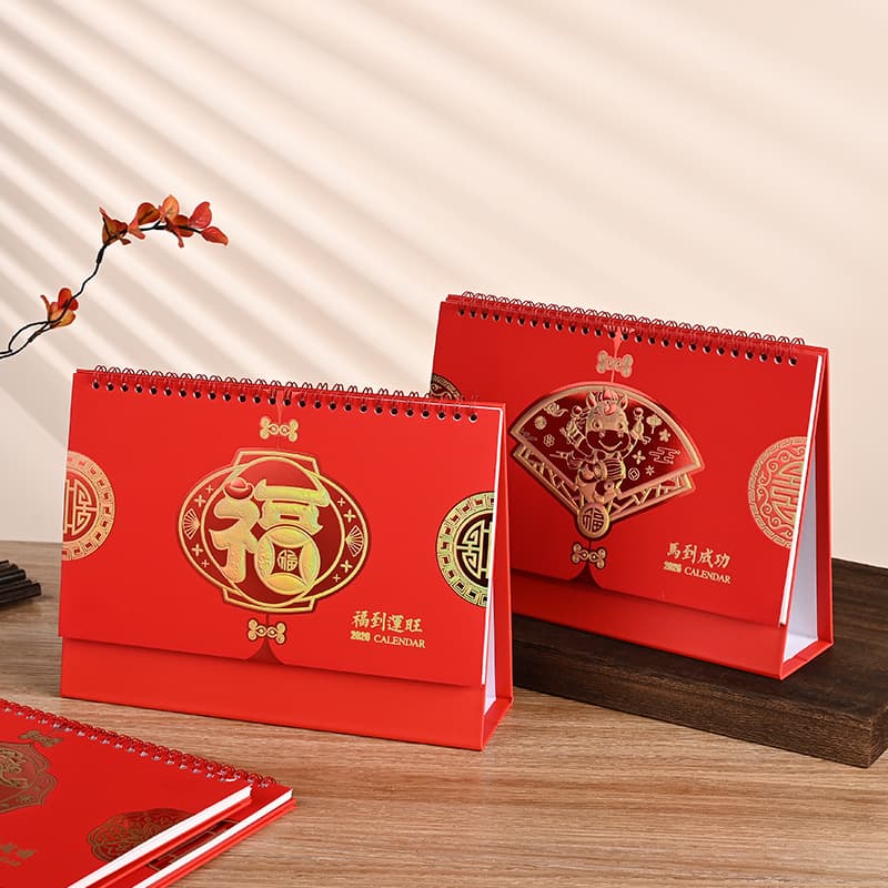2026 Horse Year Custom Desk Calendar for Banks and Enterprises, Wholesale Advertising Calendar with Gold Stamping