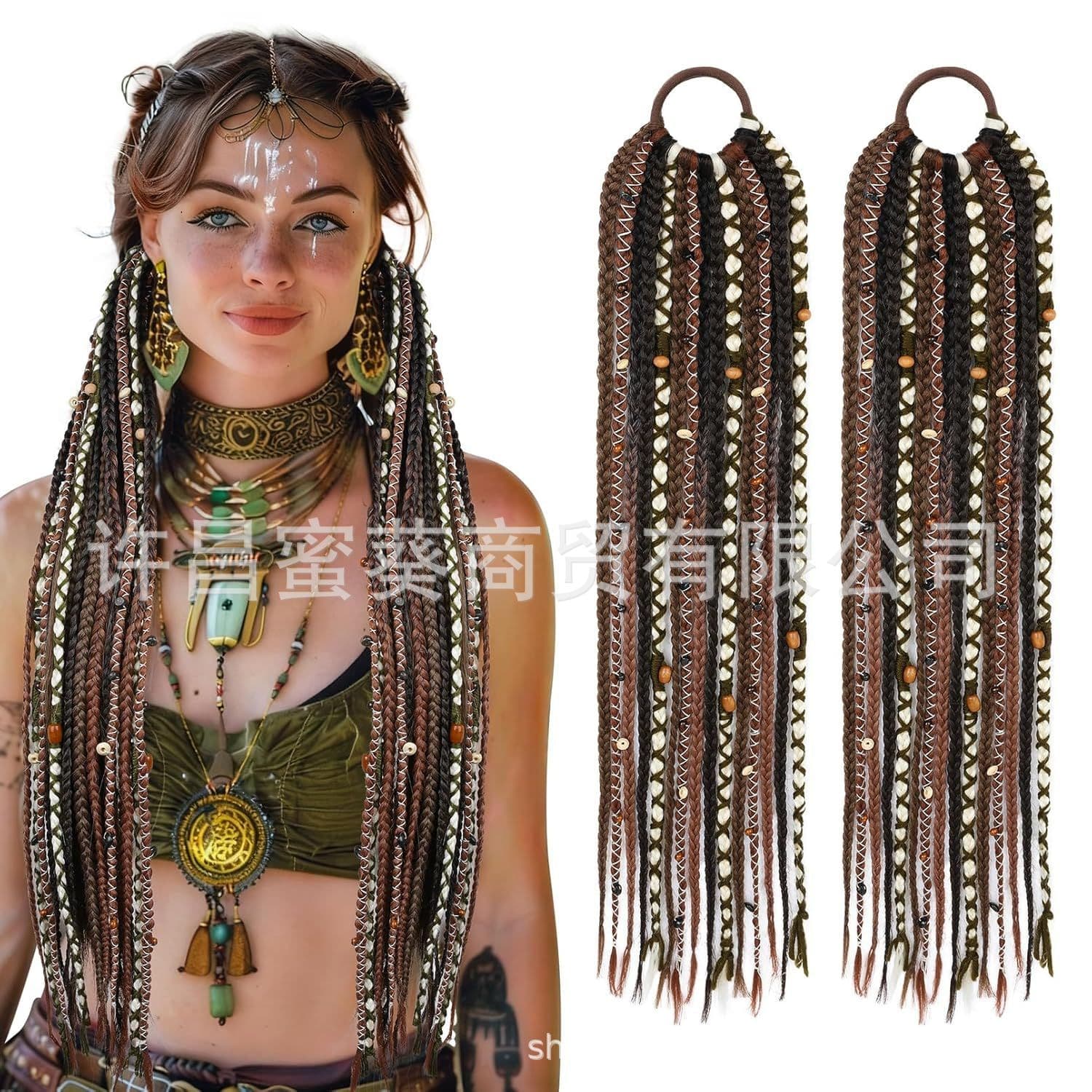 Xuchang AISI Bohemian Braided Ponytail with Beads Handmade Braided Hair Extension