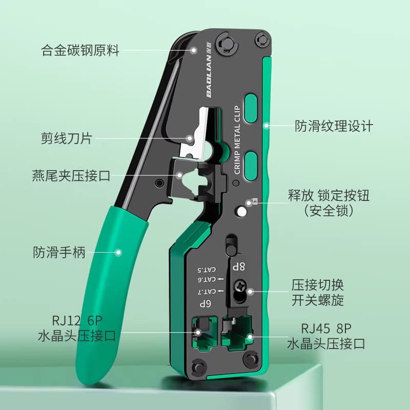 Network Crimping Tool for RJ45 Connectors, Universal Wire Stripping and Crimping Pliers for Cat5e Cat6 Cat7 Cat8 Ethernet Cables