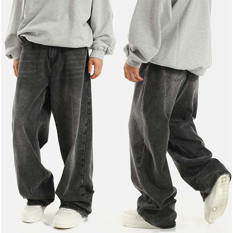 American-style wide-leg black and gray jeans for men, loose-fitting retro casual pants, high-street trendy brand Vibe style straight leg pants.