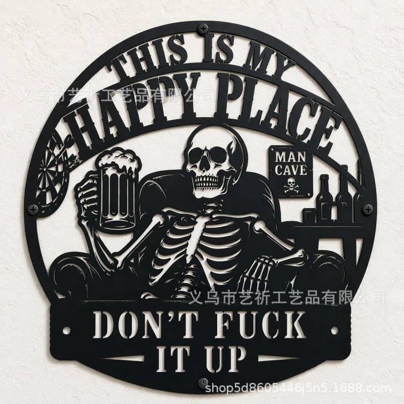New Funny Man Cave Decor Skull Style Metal Sign for Men's Lounge Area