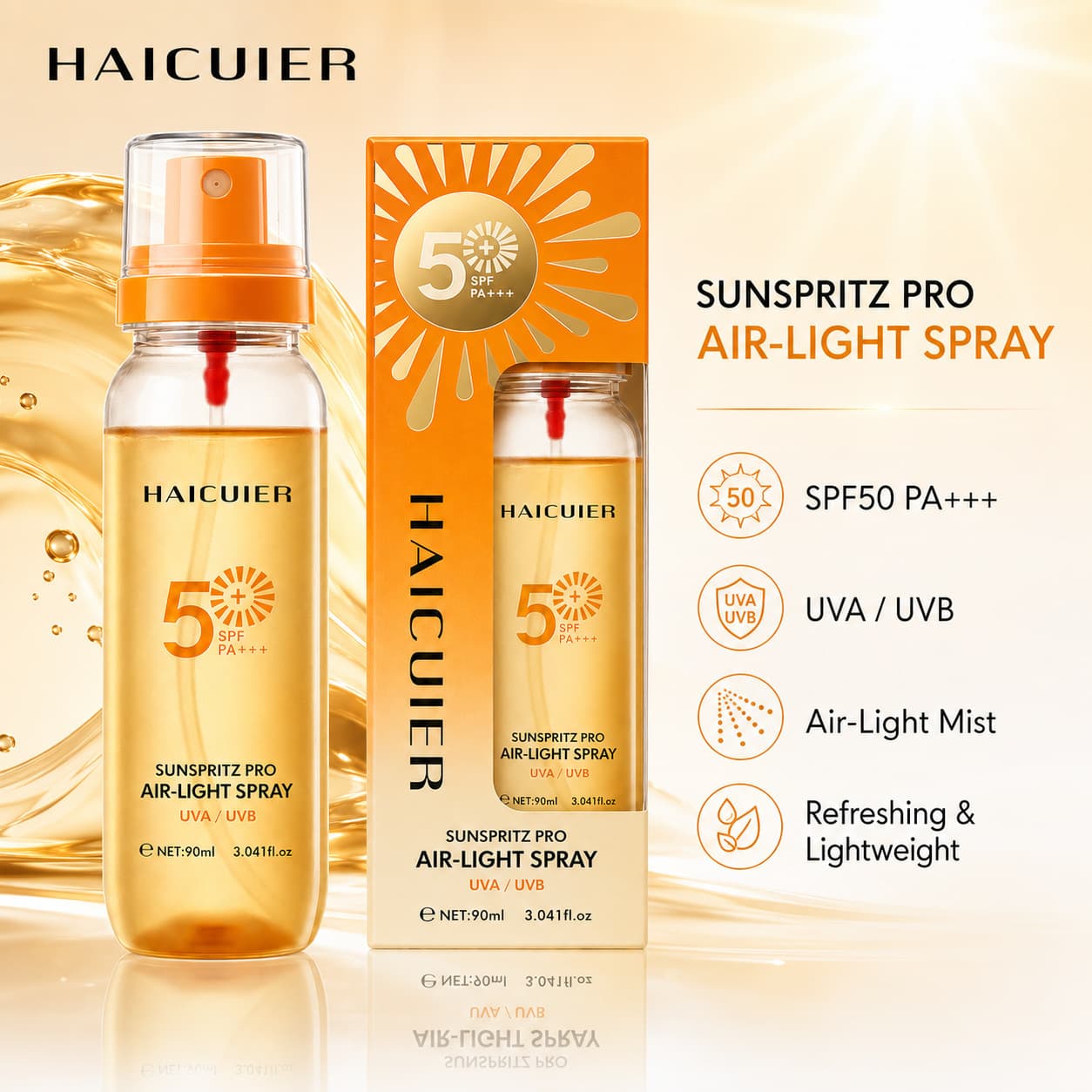 Cross-border Haizuer Lightweight Professional Sunscreen Spray Moisturizes and Isolates Ultraviolet rays Easy to Form Film and Sprayable Sunscreen