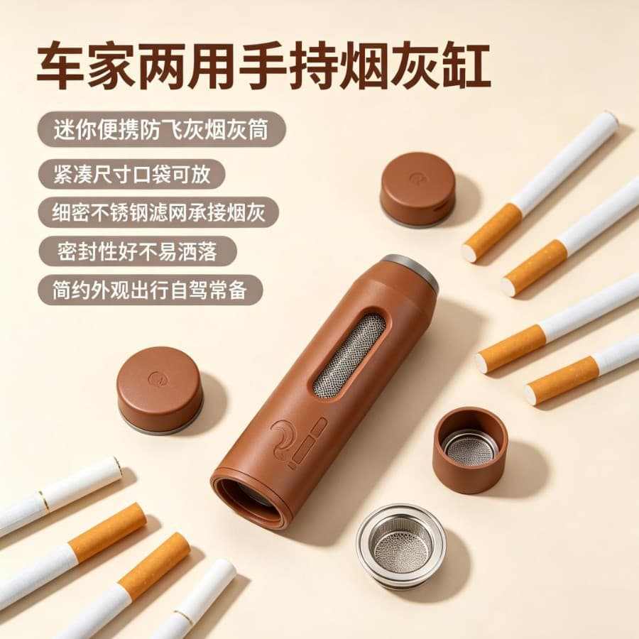 Mini three-purpose handheld ashtray, new car-mounted, anti-scalding, non-removable ashtray, portable storage ashtray for traveling with you