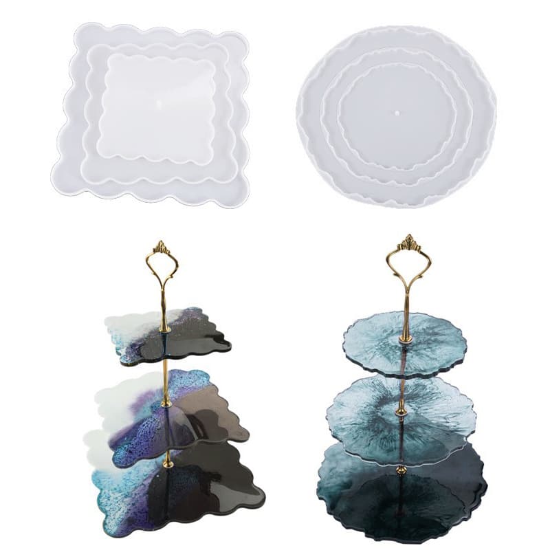 Cross-border DIY Crystal Epoxy Resin Round Square Fruit Tea Tray Display Stand Silicone Mold Three-Layer Fruit Tray Mold