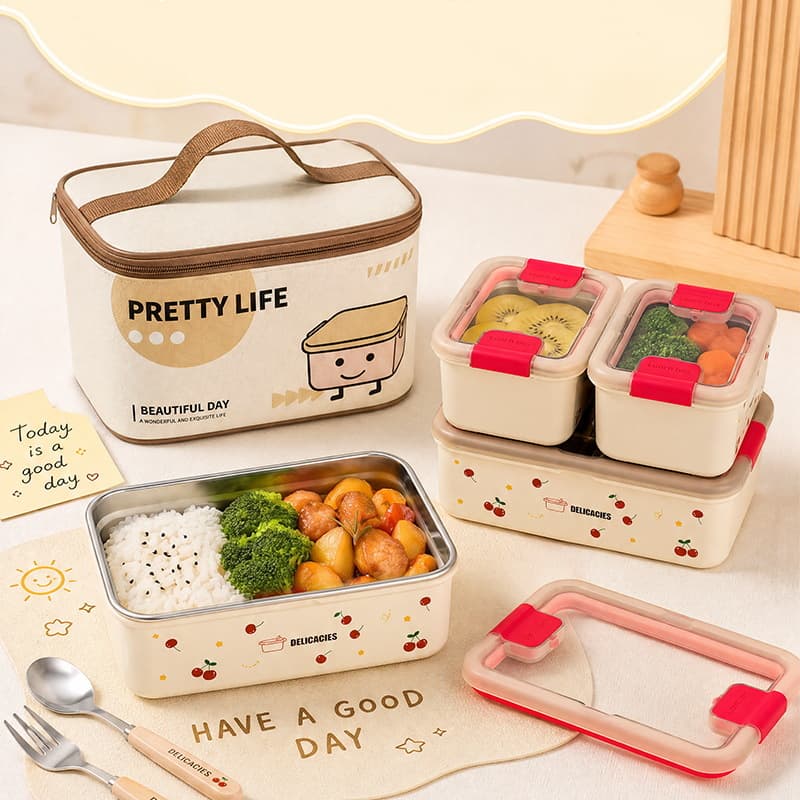 304 stainless steel fruit lunch box food grade student work compartment portable lunch box picnic high-value lunch box