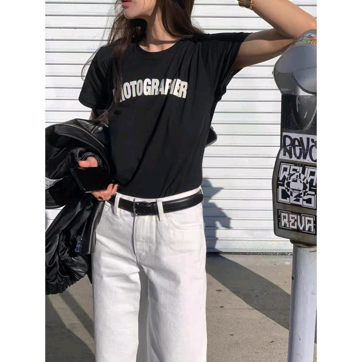 Korean Dongdaemun Women's Contrast Letter Short Sleeve T-Shirt