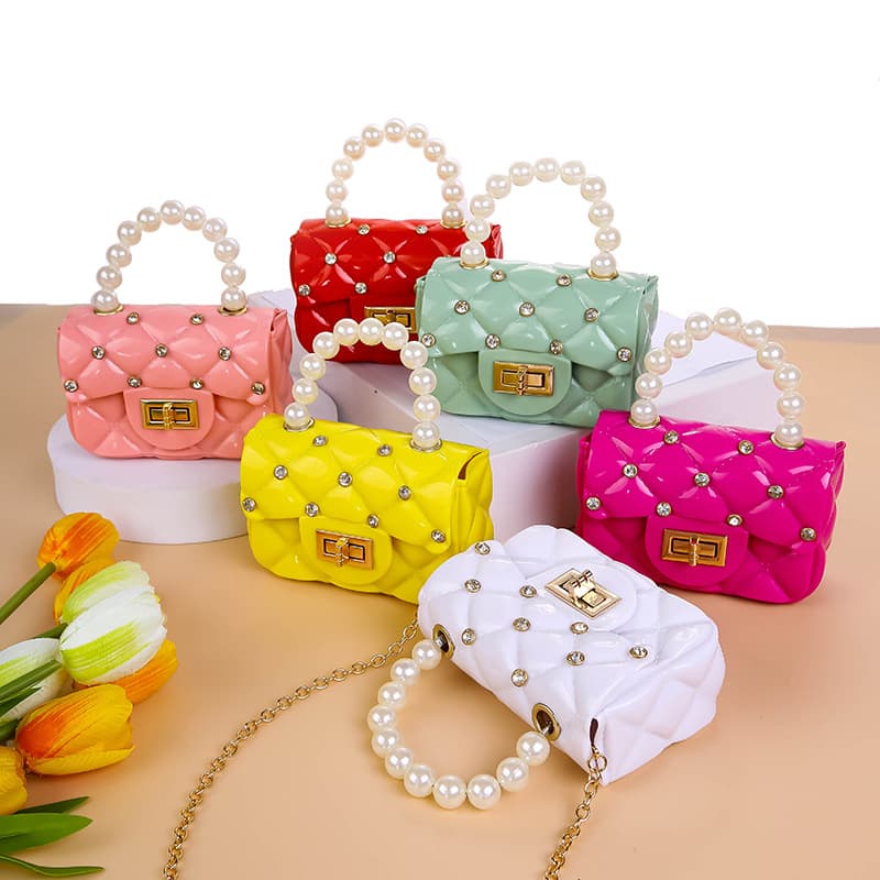 New Summer Diamond Pattern Bag for Women with Pearl Handle, Crossbody Shoulder Bag, Foreign Trade Cross-border Supplier, Jelly Bag