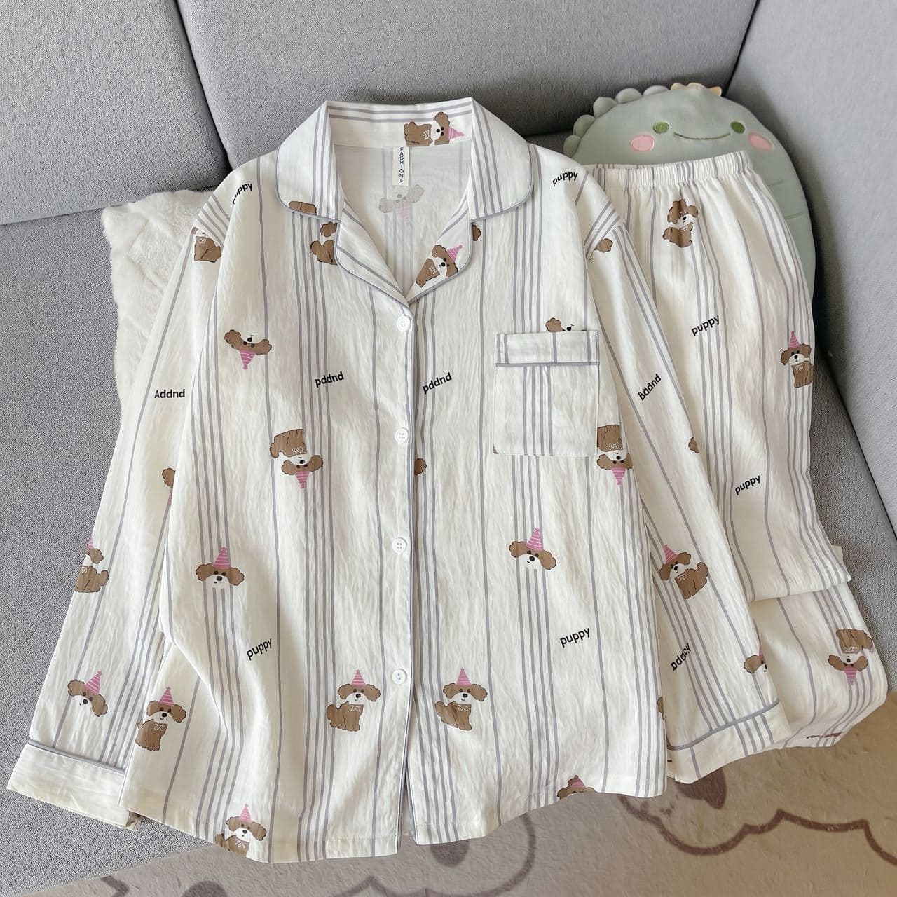 Japan and South Korea cross-border cloud cotton pajamas women's long-sleeved trousers printed cartoon cute home clothes suit autumn and winter new style
