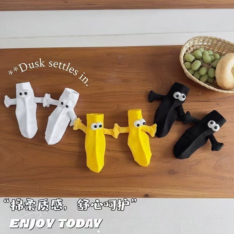 Cute 3D Plush Doll Funny Magnetic Versatile Mid-Calf Socks Breathable Autumn/Winter Thin Kids Candy Color Hand-Holding Socks
