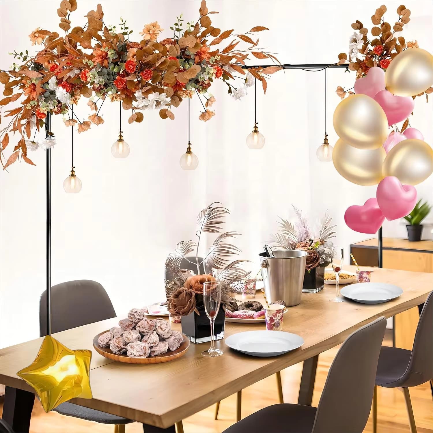 Adjustable Rectangular Metal Wedding Arch Background Stand with Plastic Table Clamp Tabletop Iron Rod Party Decoration
