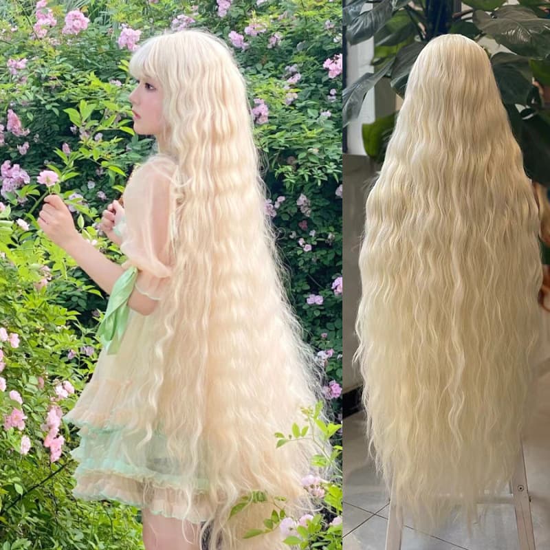 Mori style full bangs corn perm 40 inch one meter long curly hair Halloween cos festival wig Xuchang wig factory
