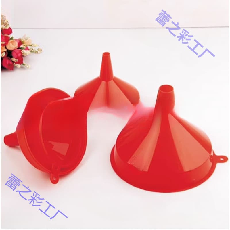 Multi-purpose large diameter red plastic funnel for liquid dispensing (soy sauce, oil, wine, etc.)