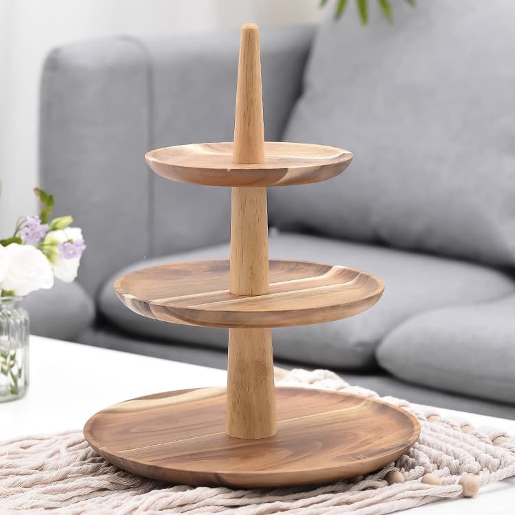Cross-border European-style three-layer plate hotel buffet multi-layer fruit snack snack plate solid wood fruit shelf