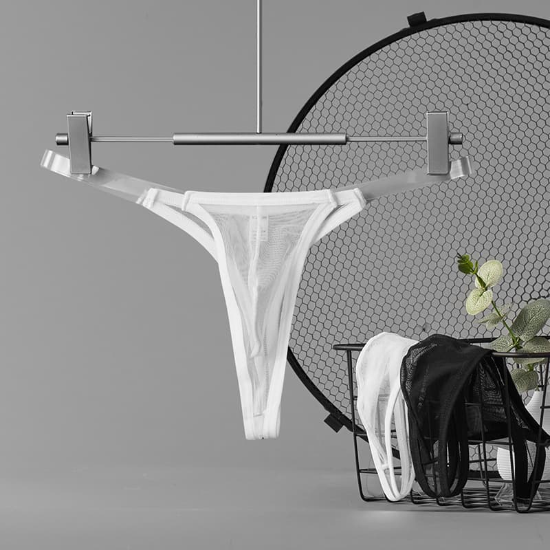 GTOPXMAN Men's T-Back Thong with Front Pouch, Ice Silk Semi-Sheer T-Back Underwear, Mesh Sexy Lifting Breathable Panties