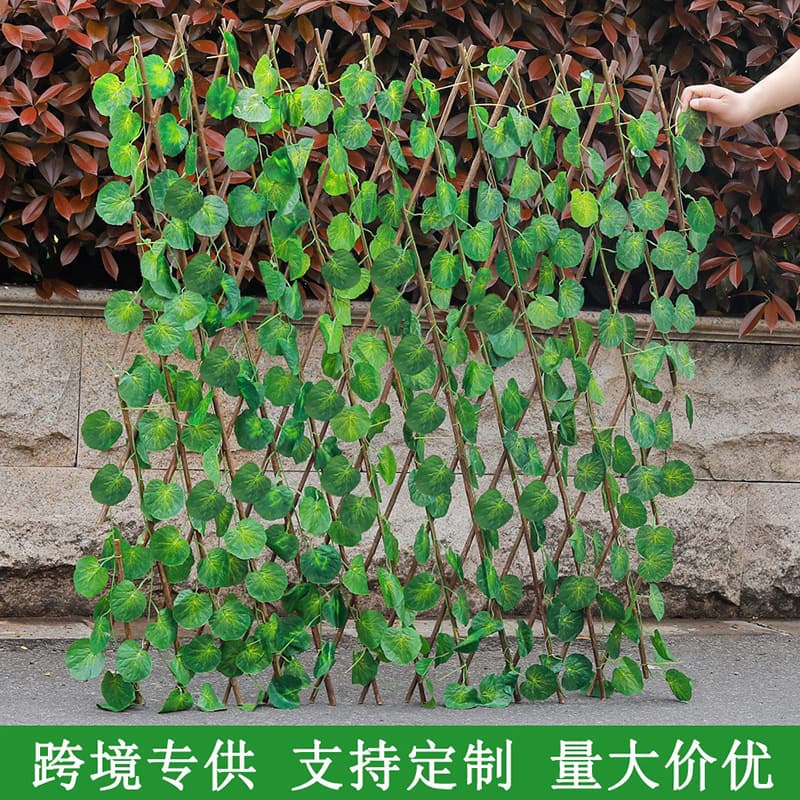 Simulated fence, telescopic fence, courtyard fence, fake green plants, wooden home decoration, balcony garden rattan guardrail