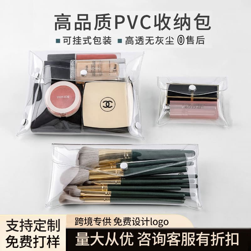 Inspvc Cosmetic Bag Portable Travel Snap Button Makeup Lipstick Coin Jewelry Brush Storage Bag Ins Style