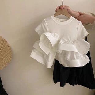 Girls White Patch Short Sleeve T-Shirt 2025 Summer Children Baby Korean Stylish Sweet Cake Top