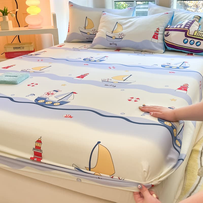 Pure cotton mattress cover student dormitory fitted sheet single piece protective cover pure cotton fully surrounded zipper bed sheet bed cover bed cover
