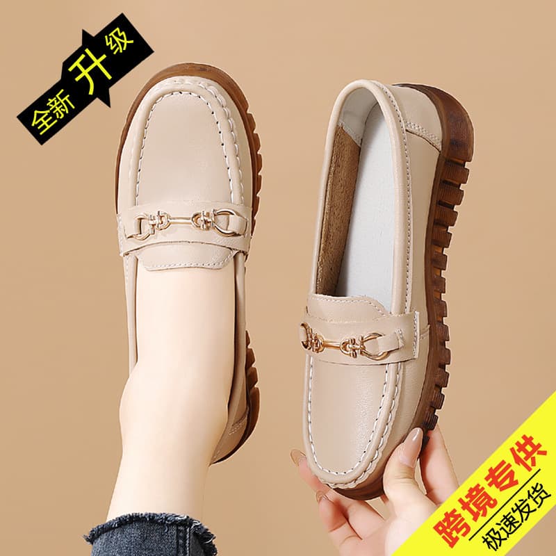 Cross-border Women's Leather Loafers for Mothers, Spring/Autumn Lightweight Casual Flat Shoes, Slip-on Ultra-Soft Sole Moccasins