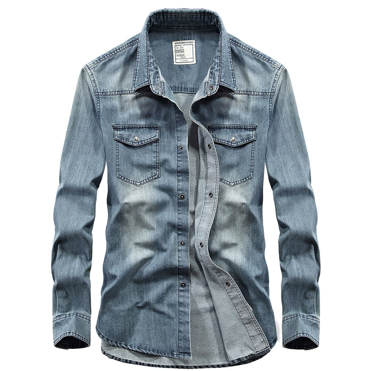 Spring/Autumn New Denim Shirt for Men, Casual Long Sleeve, Loose Fit, Big Size, 6522