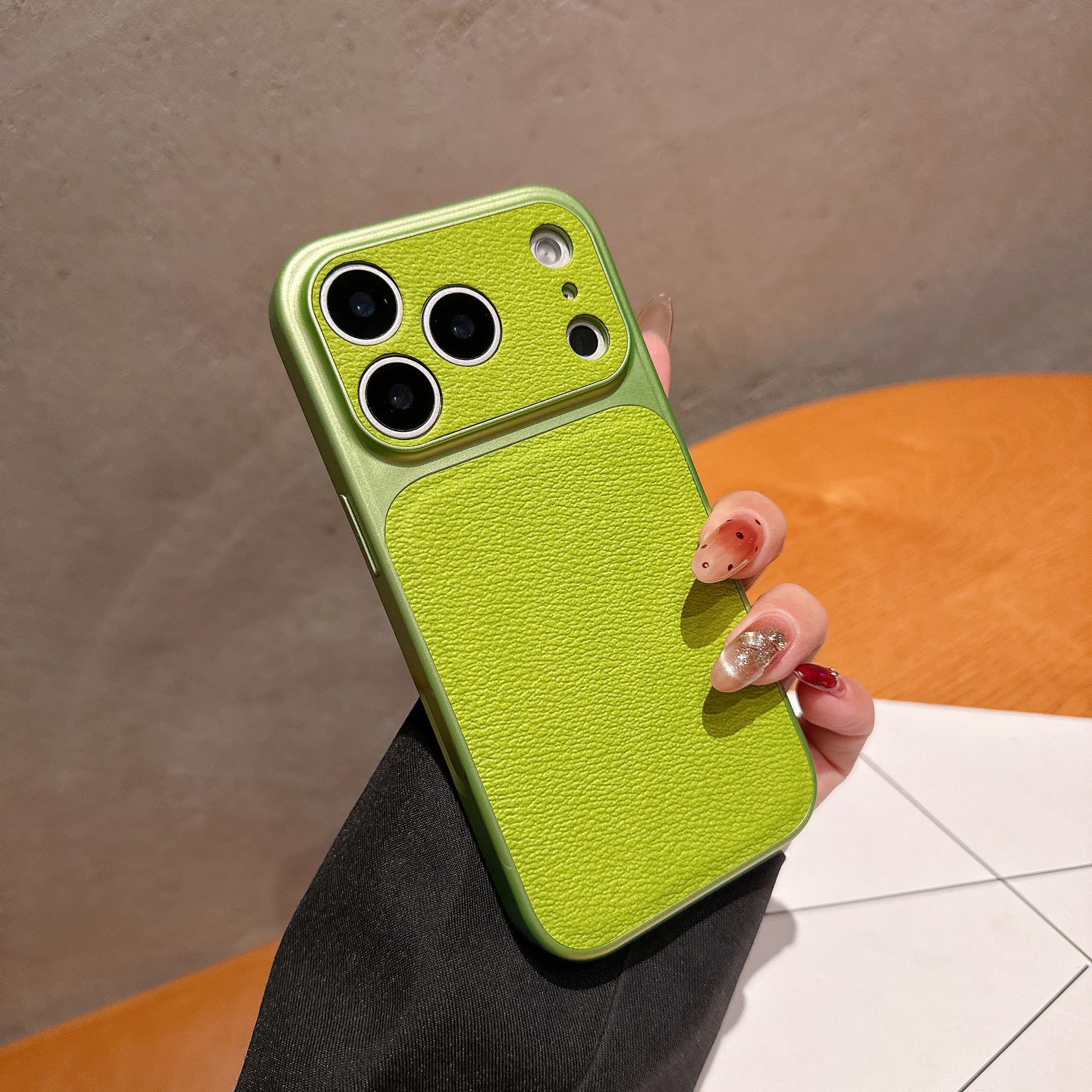 Instant Large Window iPhone 17 Pro Max Couple Lychee Grain Phone Case, Compatible with Apple 16 Leather Texture 15 Full Coverage