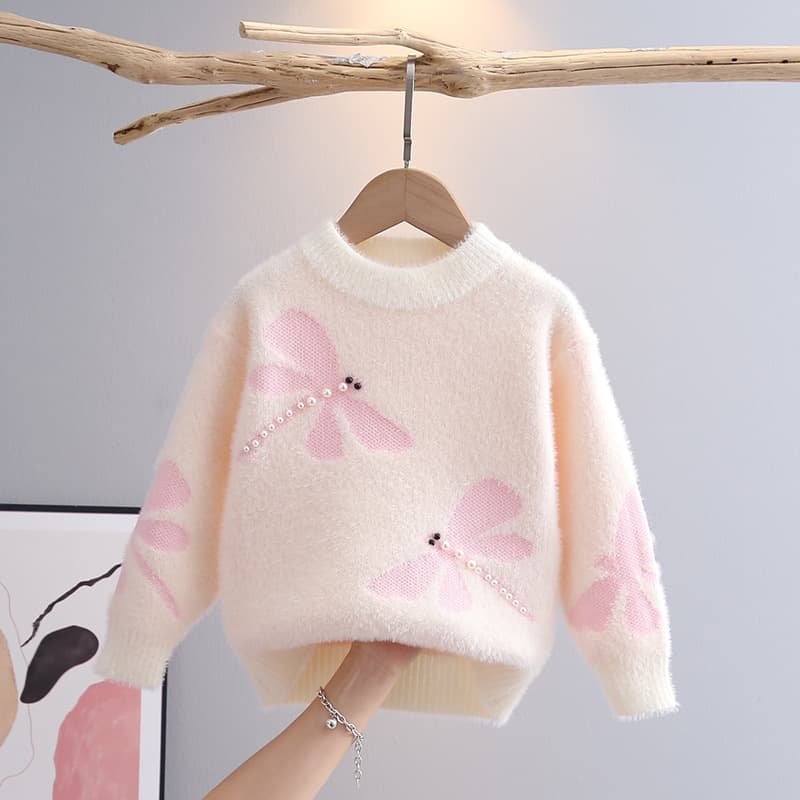 Girls' Sweater Base Layer Knitwear Stylish Thickened Faux Mink Fleece, New Autumn/Winter Small/Medium Kids Pullover Baby
