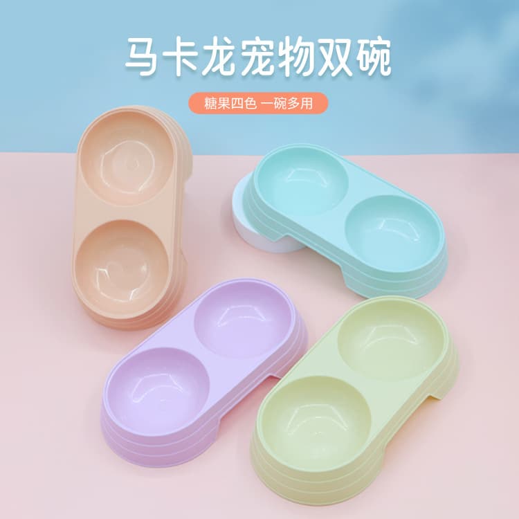 Pet Double Bowl Wholesale Cat Bowl Pet Double Bowl Cat Bowl Macaron Candy Color Pet Feeding Bowl Macaron Pet Bowl
