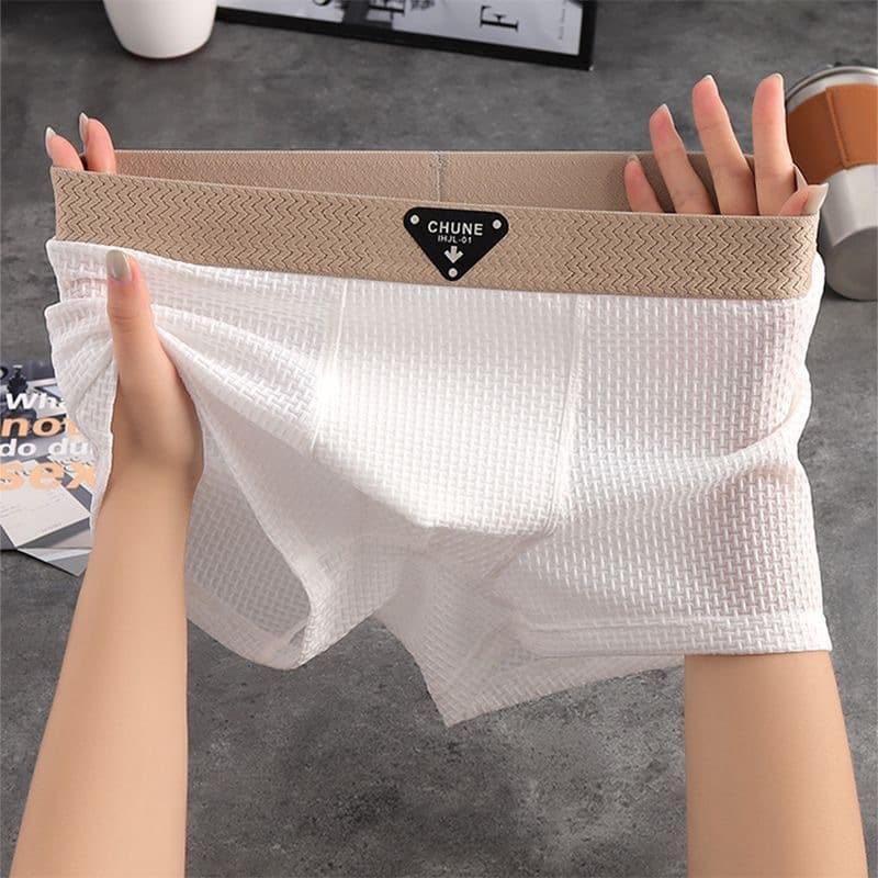 New Ice Silk Men's Underwear Spring Summer Cool Breathable Flat Briefs Embossed Solid Color Mid-Rise Men's Boxer Shorts