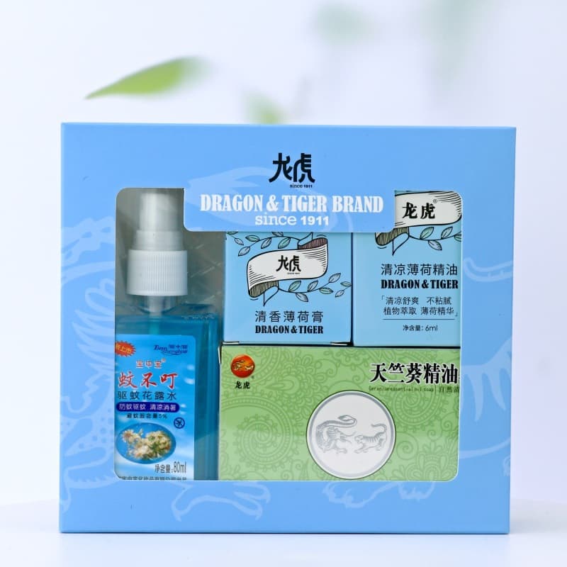 Dragon and Tiger Four-Piece Gift Box Set for Employee Welfare, Oil Set, Factory-Authorized Festival Gift, Refreshing Standard Gift Box