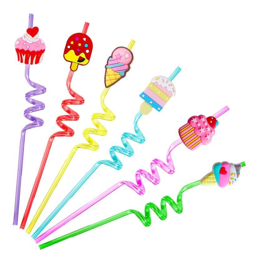 Reusable ice cream straws party favorites supplies plastic cupcakes fun cute long style crazy
