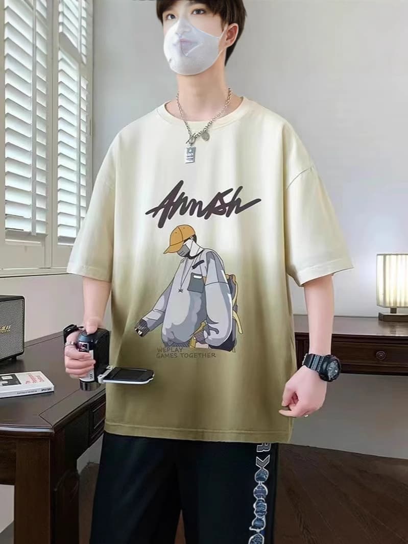 Junior high school students 12-15 years old boys Hong Kong style short-sleeved 13 summer gradient color T-shirt 14 older children loose trendy half-sleeved