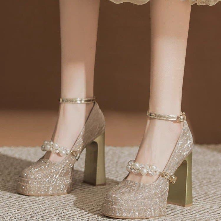 French Mary Jane Heels for Women Matching Dresses Cheongsam Round Toe Chunky Heel Evening Breeze Gentle Wedding Shoes Bridesmaid Shoes
