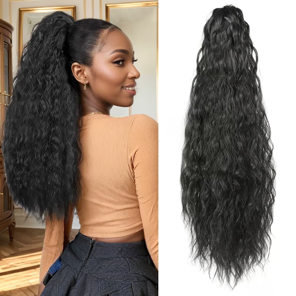 Foreign Trade Corn Hot Clamp Ponytail Fluffy Water Ripple Wig Natural Realistic Clamp Fluffy Wig
