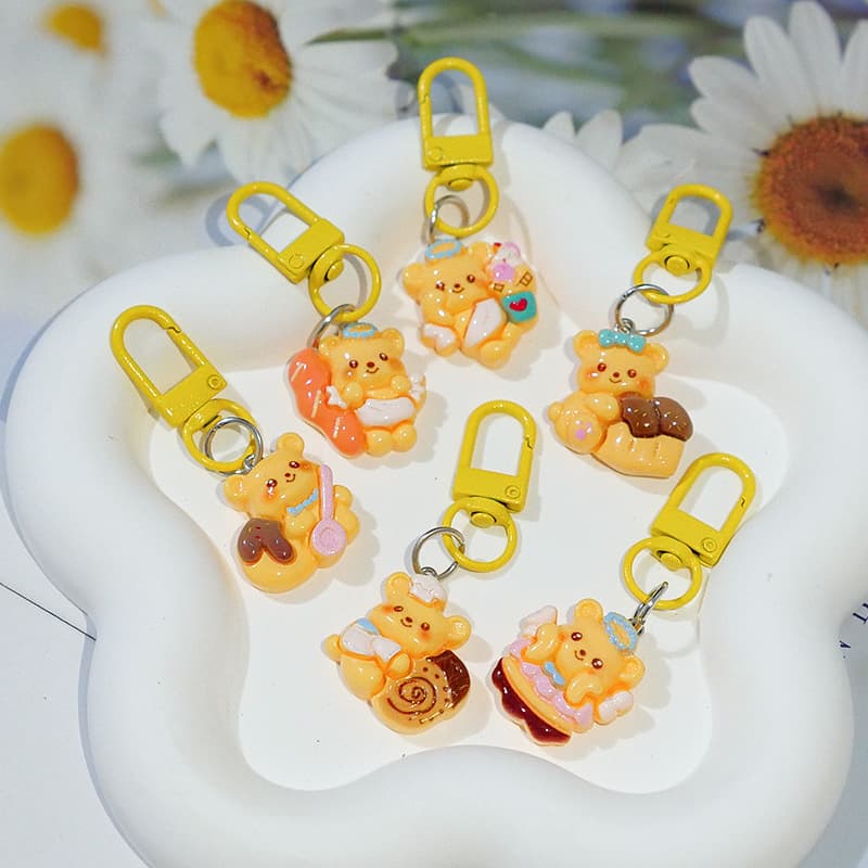 Cute Creamy Dessert Butter Bear Keychain Cartoon Soft Cute Bag Charm Accessory Gift for Couples and Best Friends