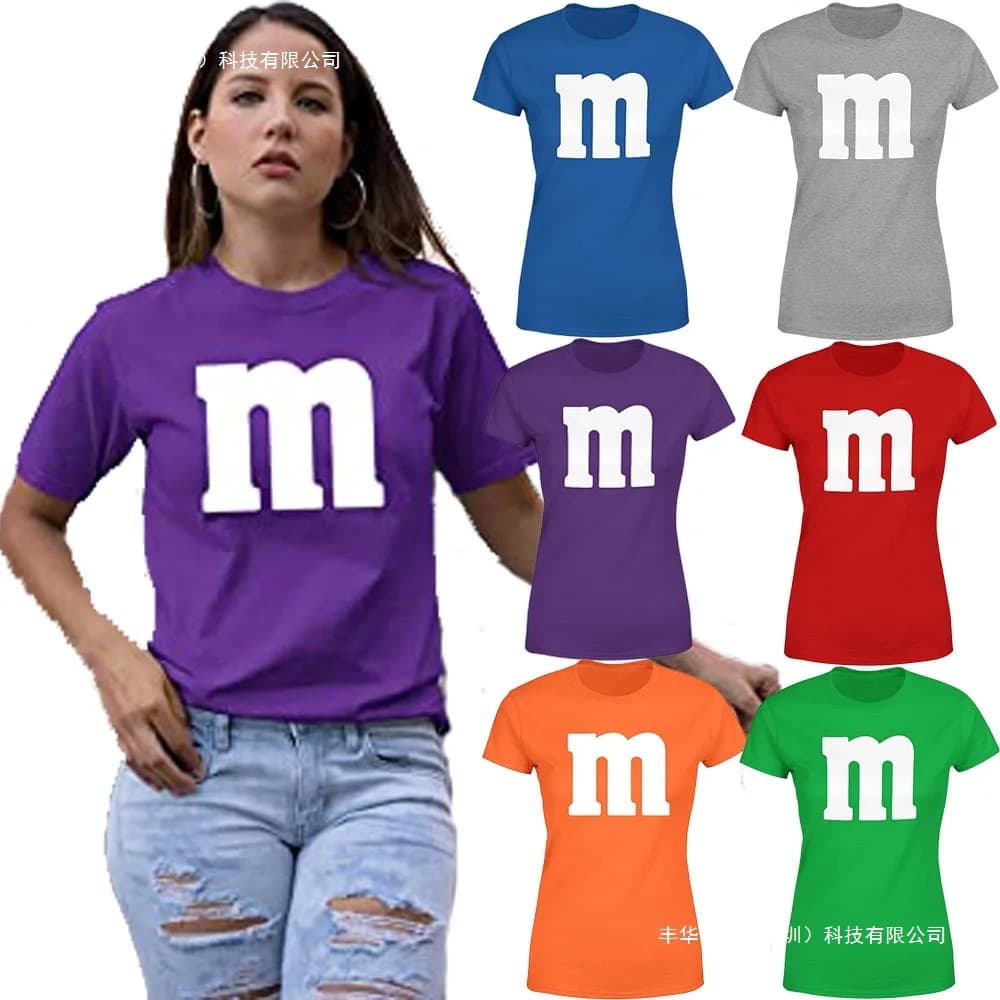 Cross-Border Letter m Halloween Costume T-Shirt m Chocolate Candy Halloween Team Costume Women Ropamujer