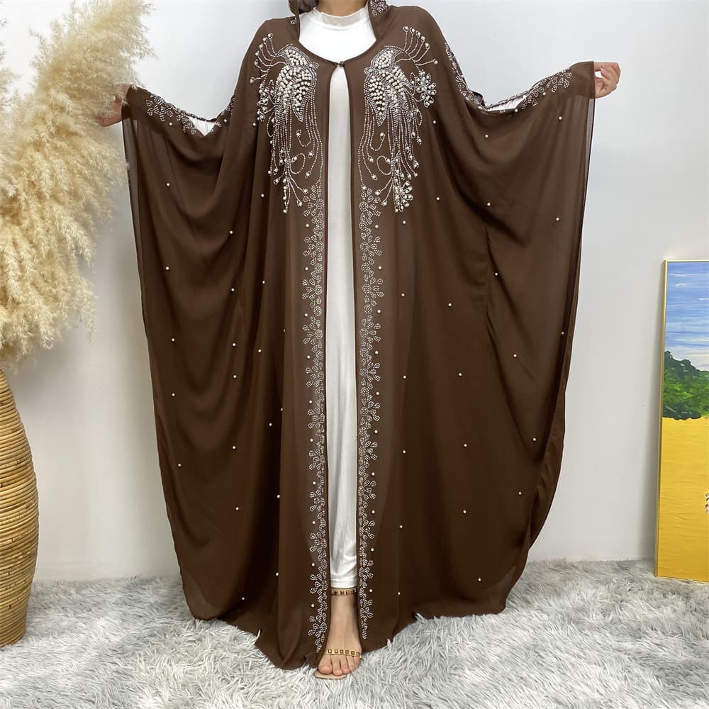 Amazon ebay AliExpress cross-border fashion chiffon hot diamond bat sleeve hooded cardigan robe 6741