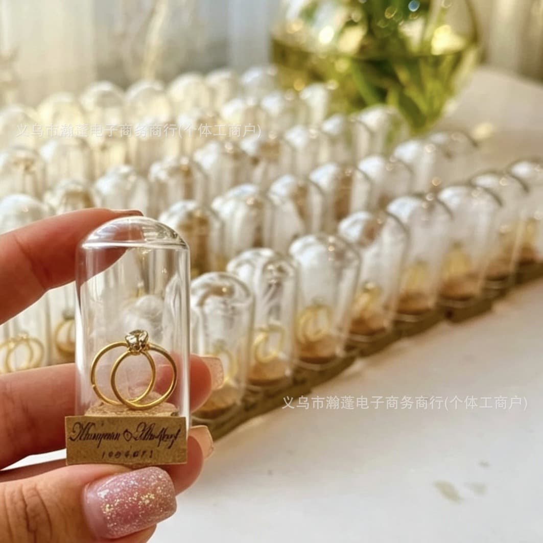 Cross-border customizable logo mini glass dome wedding ring ornament, wedding favor guest return gift, engagement DIY