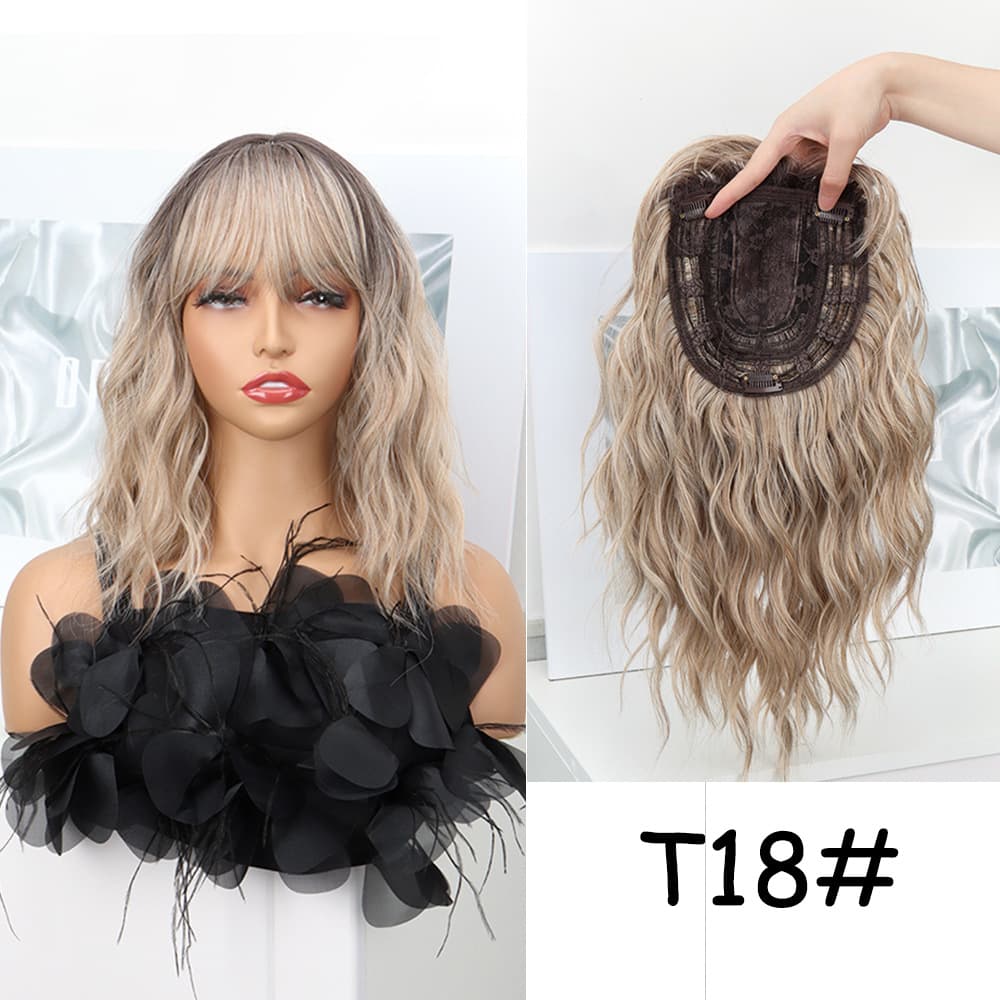 European and American Top Hair Patch Invisible Gray Coverage Bangs Hair Piece Dyed Gradient Water Wave Curly Hair Piece