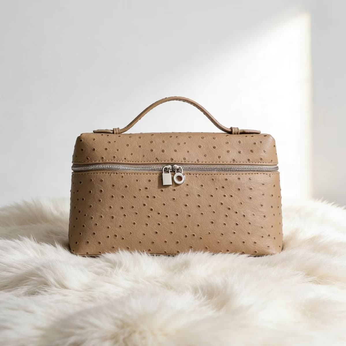 New 27cm Lunchbox Bag with Ostrich Pattern, Genuine Leather Kelly Handbag, Gigi Simple Shoulder Crossbody Women's Bag