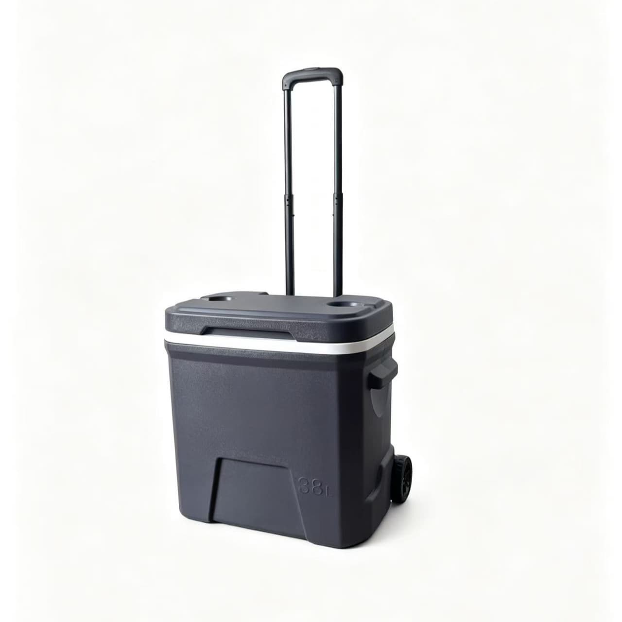 26L 38L 58L PU Wheeled Outdoor Cooler Trolley Insulated Box for Takeout, Camping, Plastic Ice Bucket with Heat Preservation
