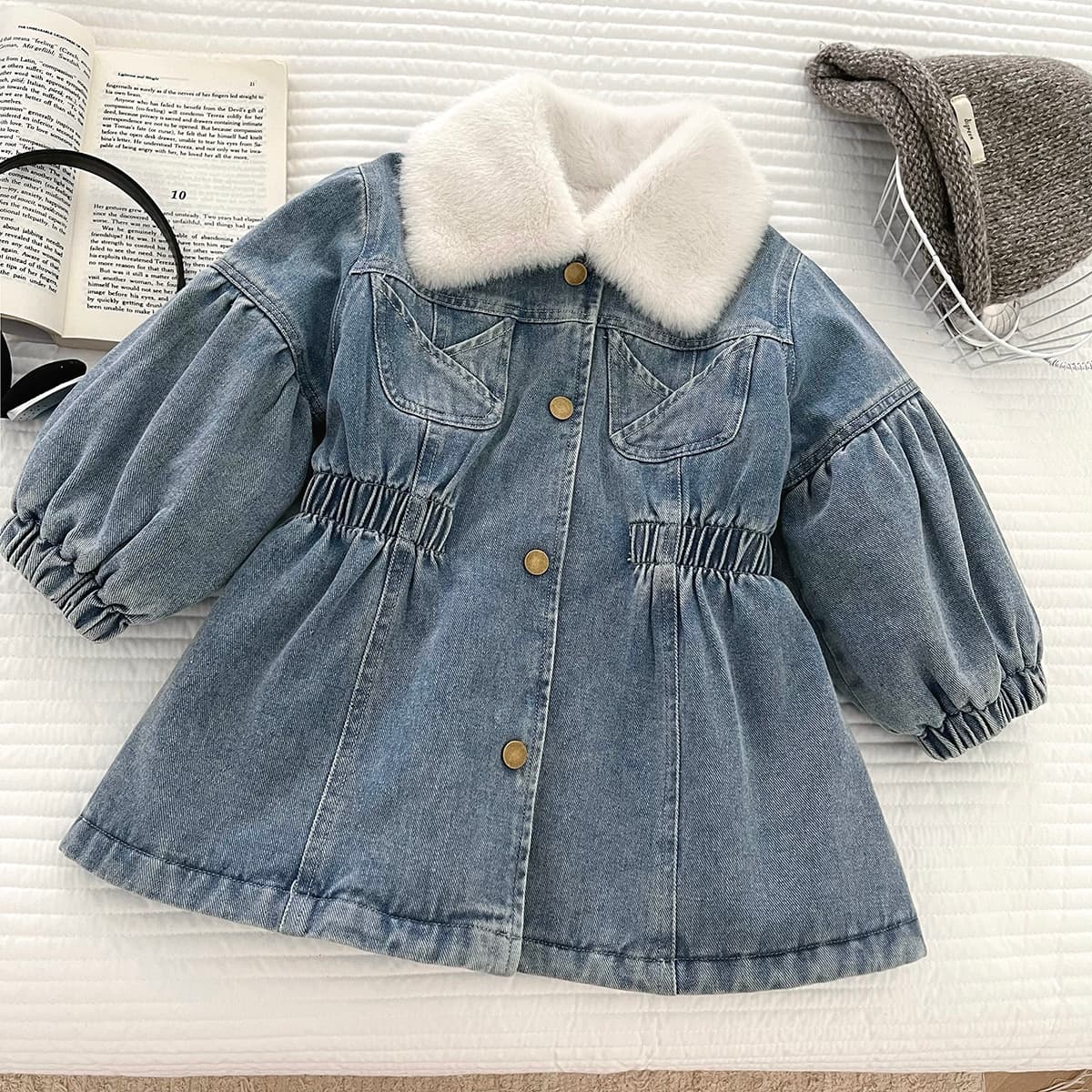 Winter Girls Denim Dress 2025 New Thickened Fleece-Lined Long Style Little Girl Warm Denim Coat Drop Shipping