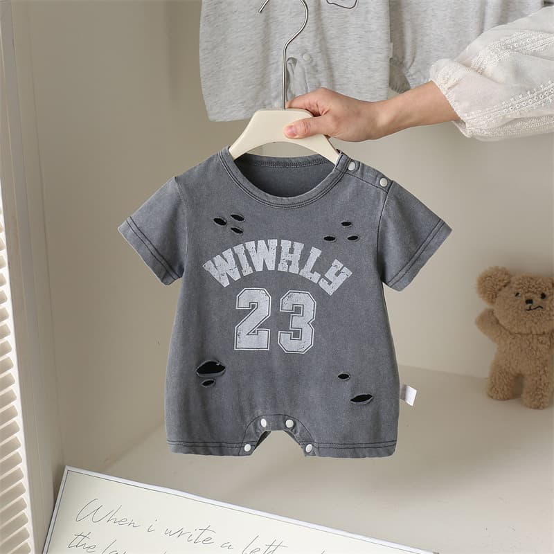Baby Boy Summer Romper Distressed Jumpsuit Infant Short Sleeve Breathable Bodysuit Fashionable Baby Outfit