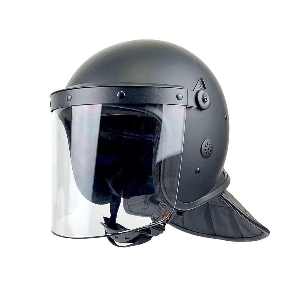Factory Direct Conventional Riot Helmet Straight Visor, Matte Black with Standard Cape for Head Impact Protection