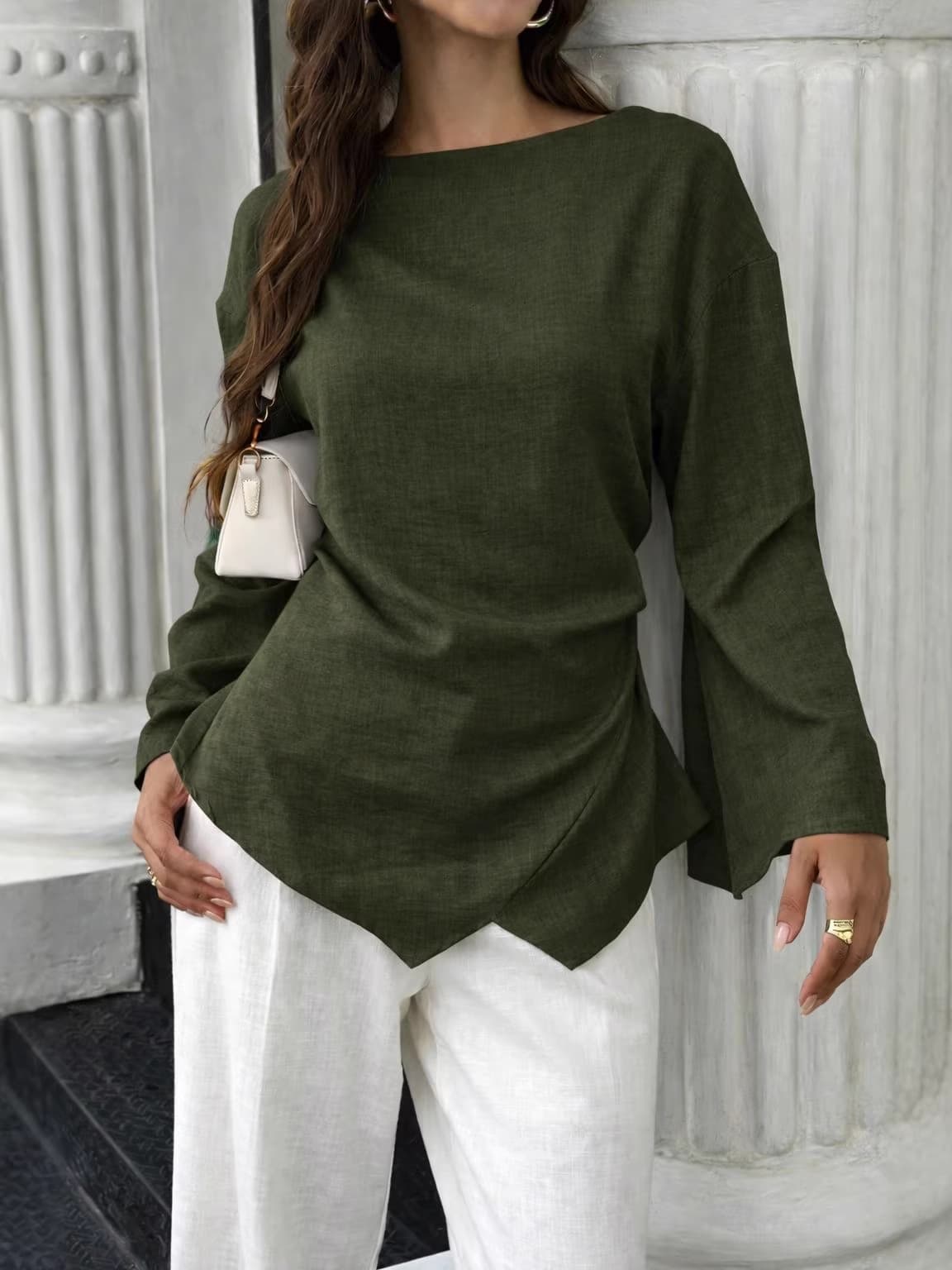 2026 Cross-border Amazon Independent Station Spring/Summer Elegant Women's Casual Daily Easy-to-Wear Solid Color Drop Shoulder Wide