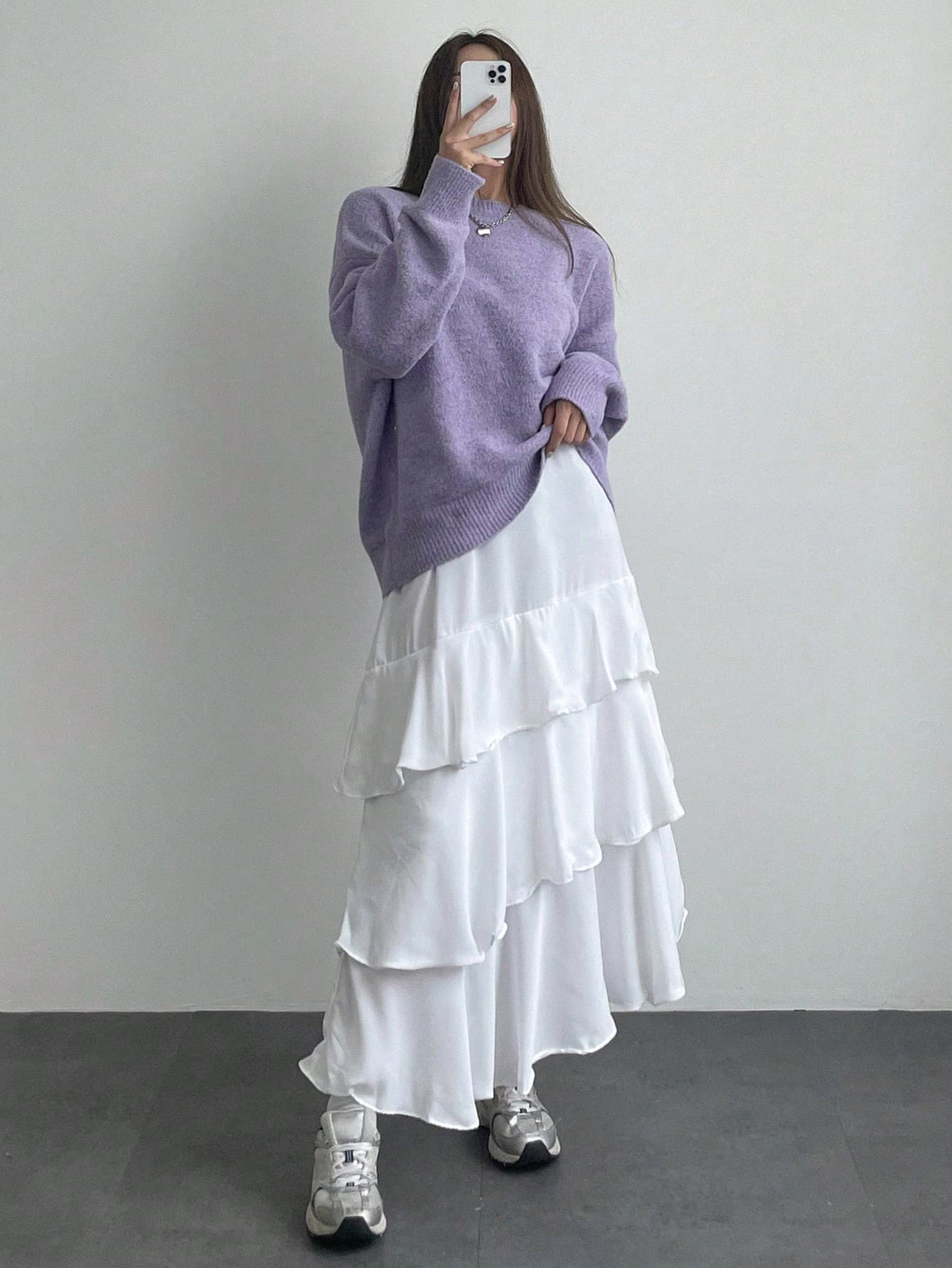 Cross-border Round Neck Plush Knit Sweater Women's Drop Shoulder Loose Long Sleeve Pullover Autumn Winter Casual Style