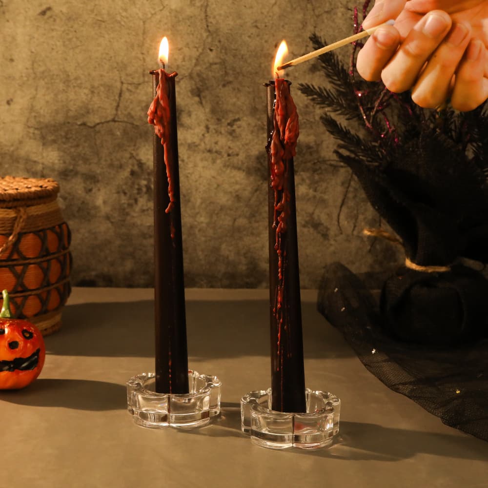 Halloween Black Outside Red Inside Bleeding Candle Wholesale Teardrop Taper Candle Festive Atmosphere Decoration Long Taper Candle Cross-border